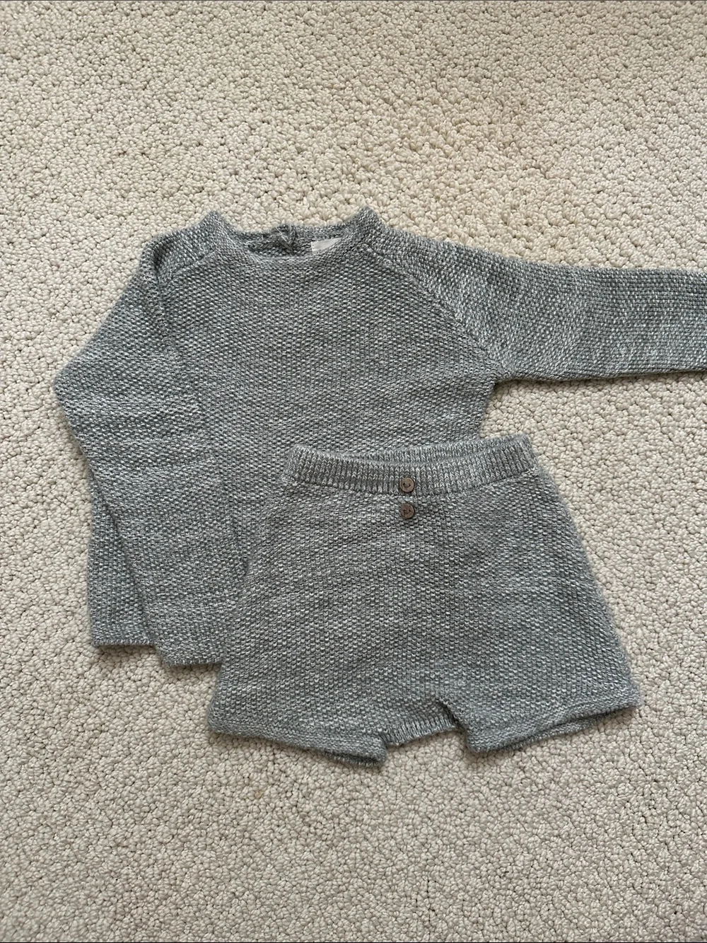 Kids Sage Green Knit Sweater and Shorts Set